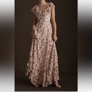 Sachin & Babi Ivy Rose Chiffon Flutter Sleeve Ruffled V Neck Gown Size 8